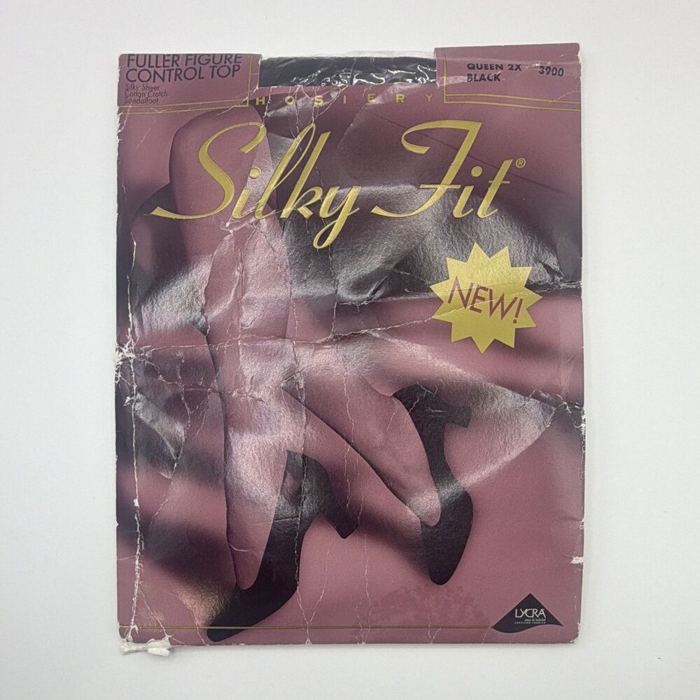 Silky Fit Control Top Sheer Pantyhose Fuller Figure 2X Plus Black 20 Denier